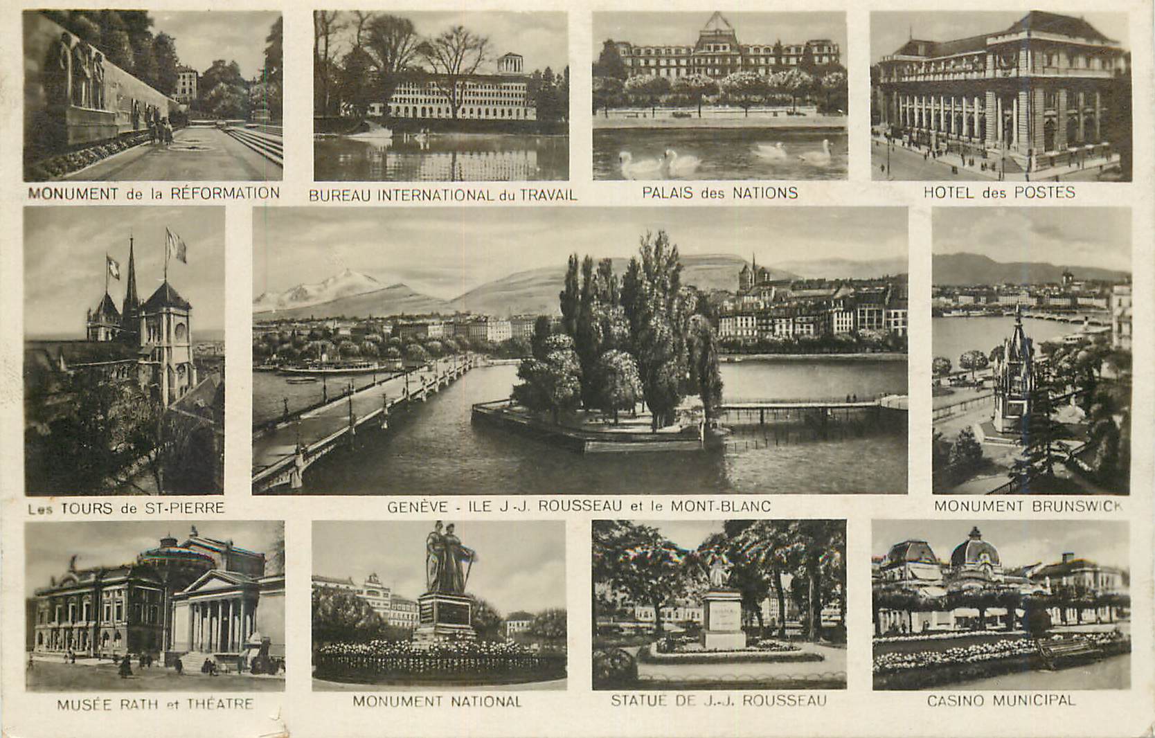CPA Geneve Ile JJ Rousseau et le Mont Blanc 