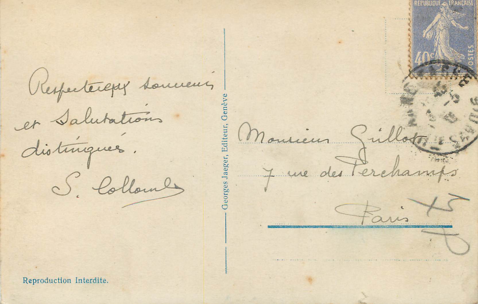 CPA Geneve Ile JJ Rousseau et le Mont Blanc  — Verso