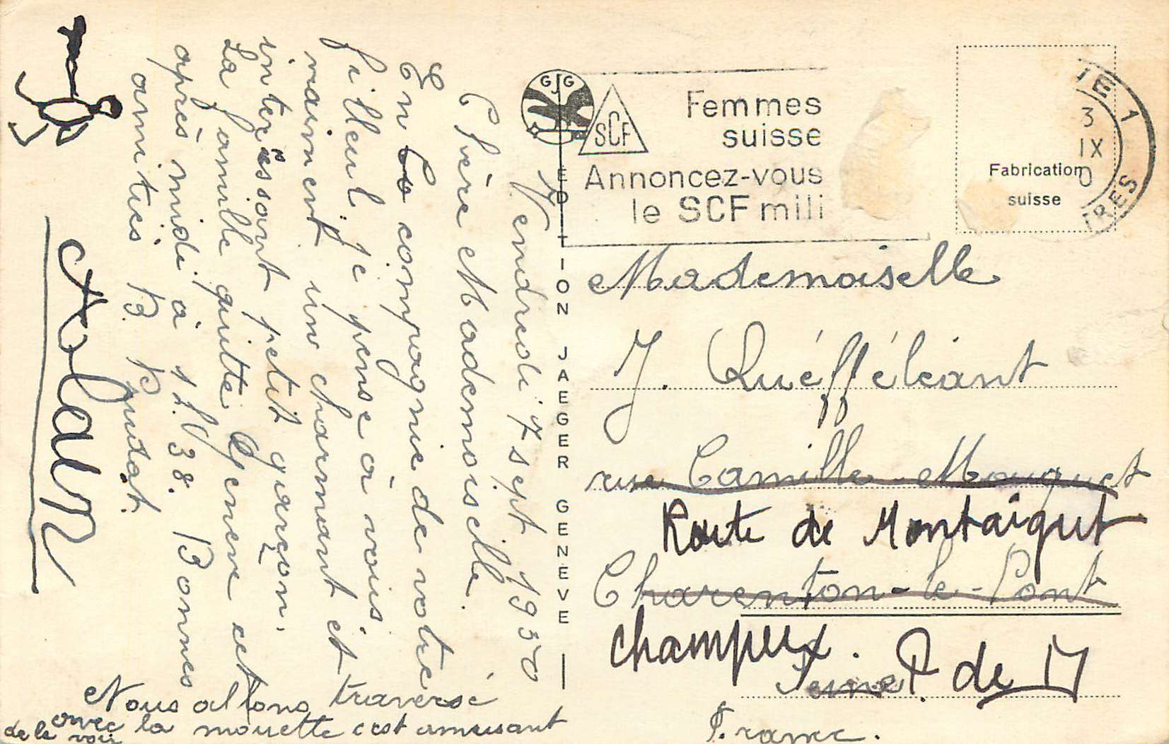 CPA Geneve La Rade le jet d eau et le Mont Blanc Bateau — Verso