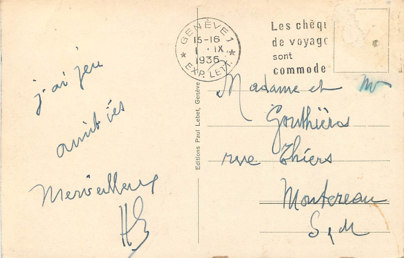CPA Geneve Bureau International du Travail — Verso