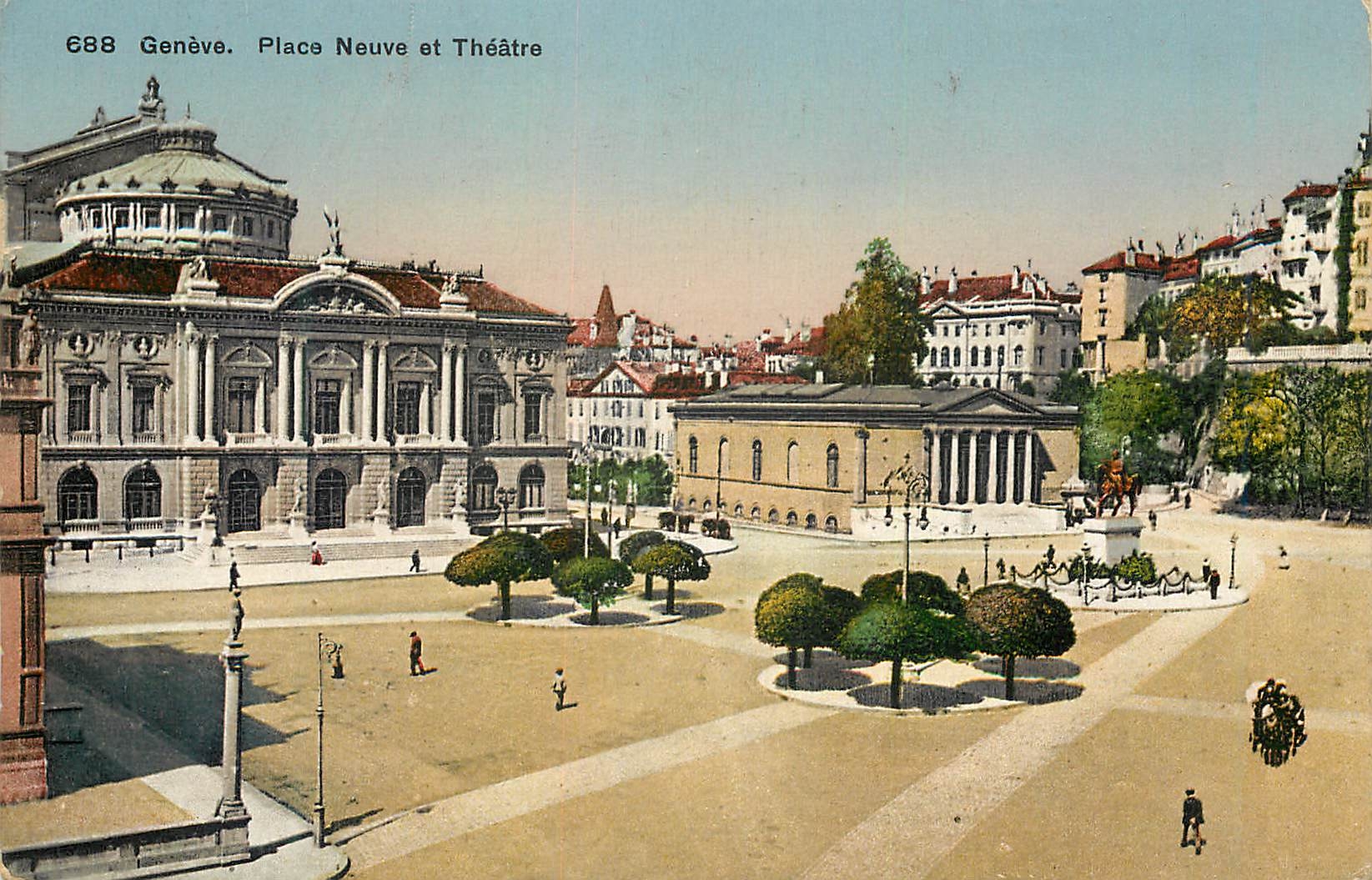 CPA Geneve Place Neuve et Theatre 