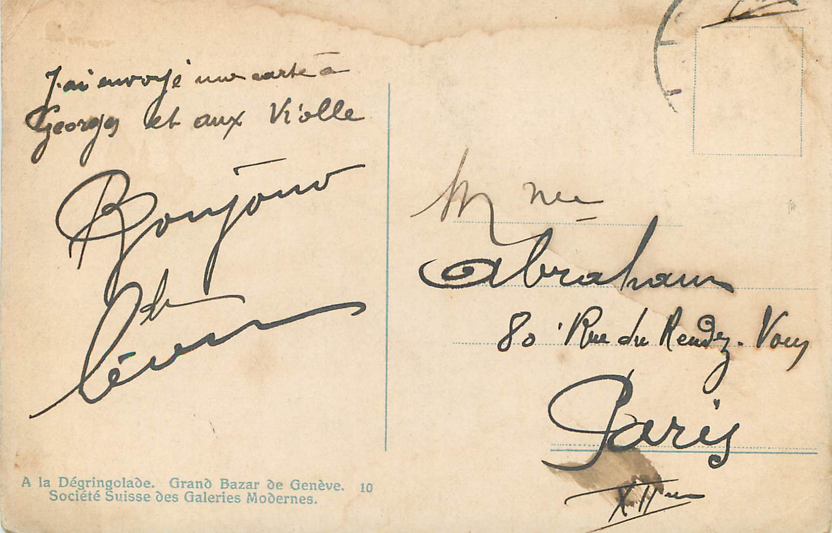CPA Geneve Ile JJ Rousseau et Quai des Bergues  — Rückseite
