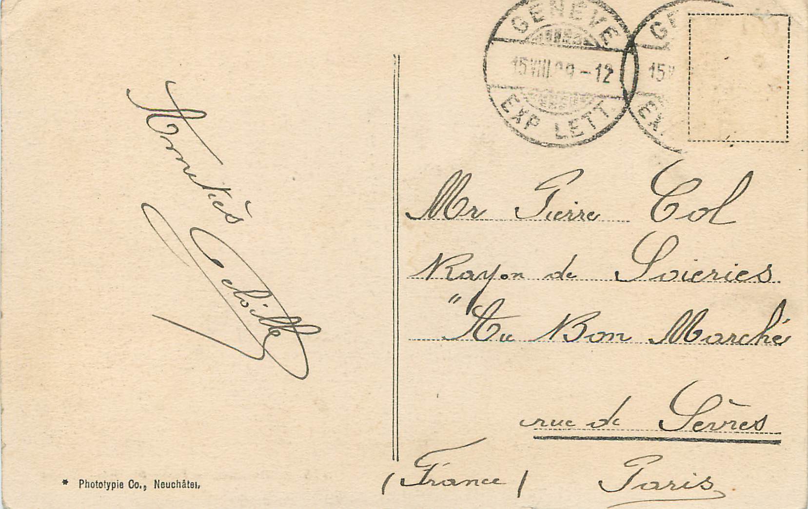 CPA Geneve Pont du Mont Blanc Tramway — Verso