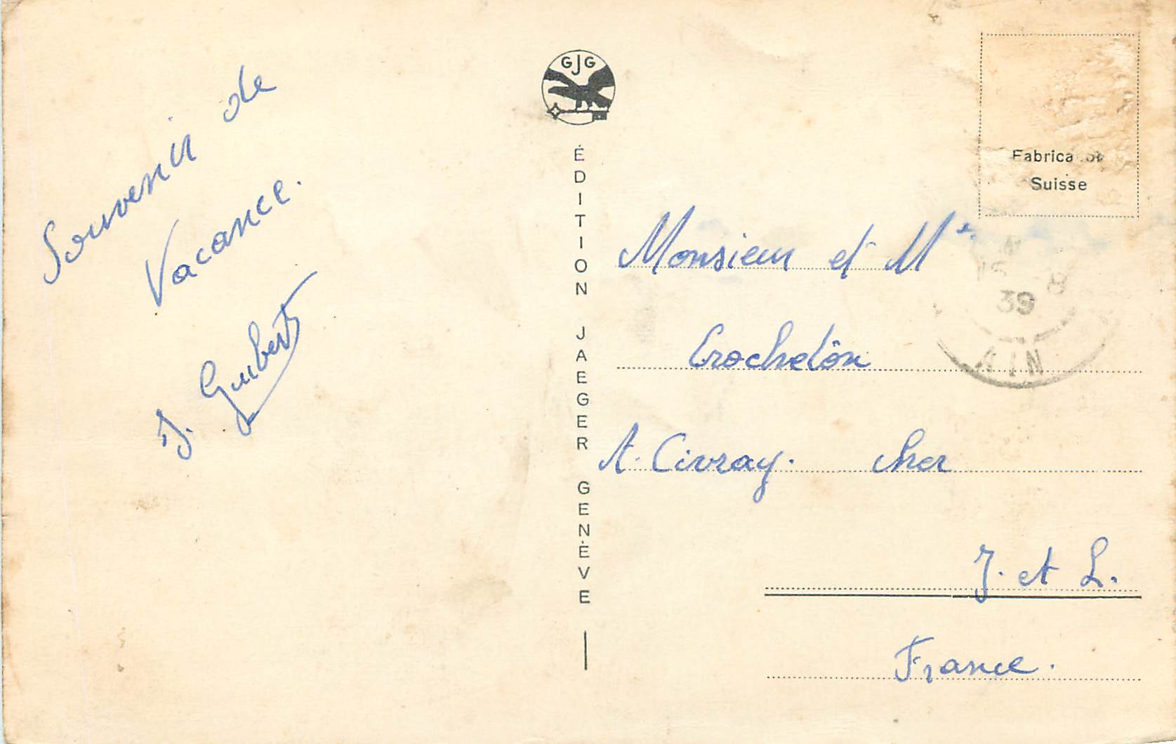 CPA Geneve Monuement Brunswick et la Chaine du Mont Blanc  — Rückseite