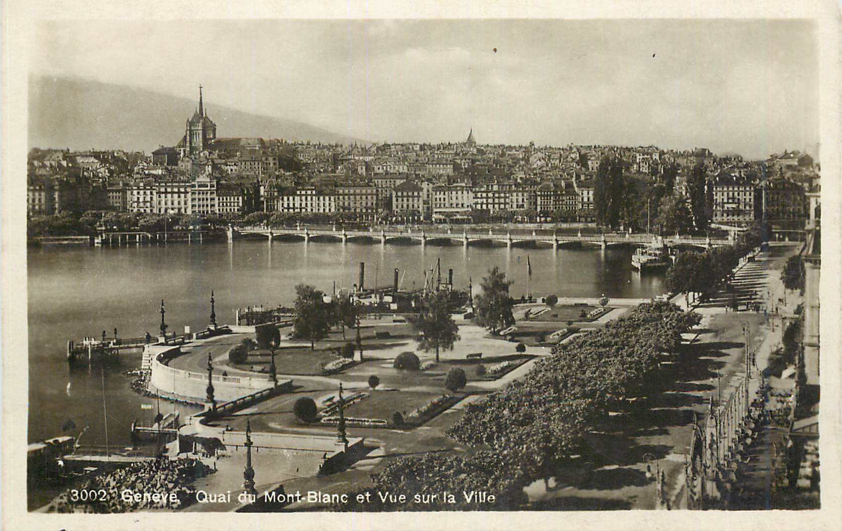 CPA Geneve Quai du Mont Blanc et vue sur la ville 