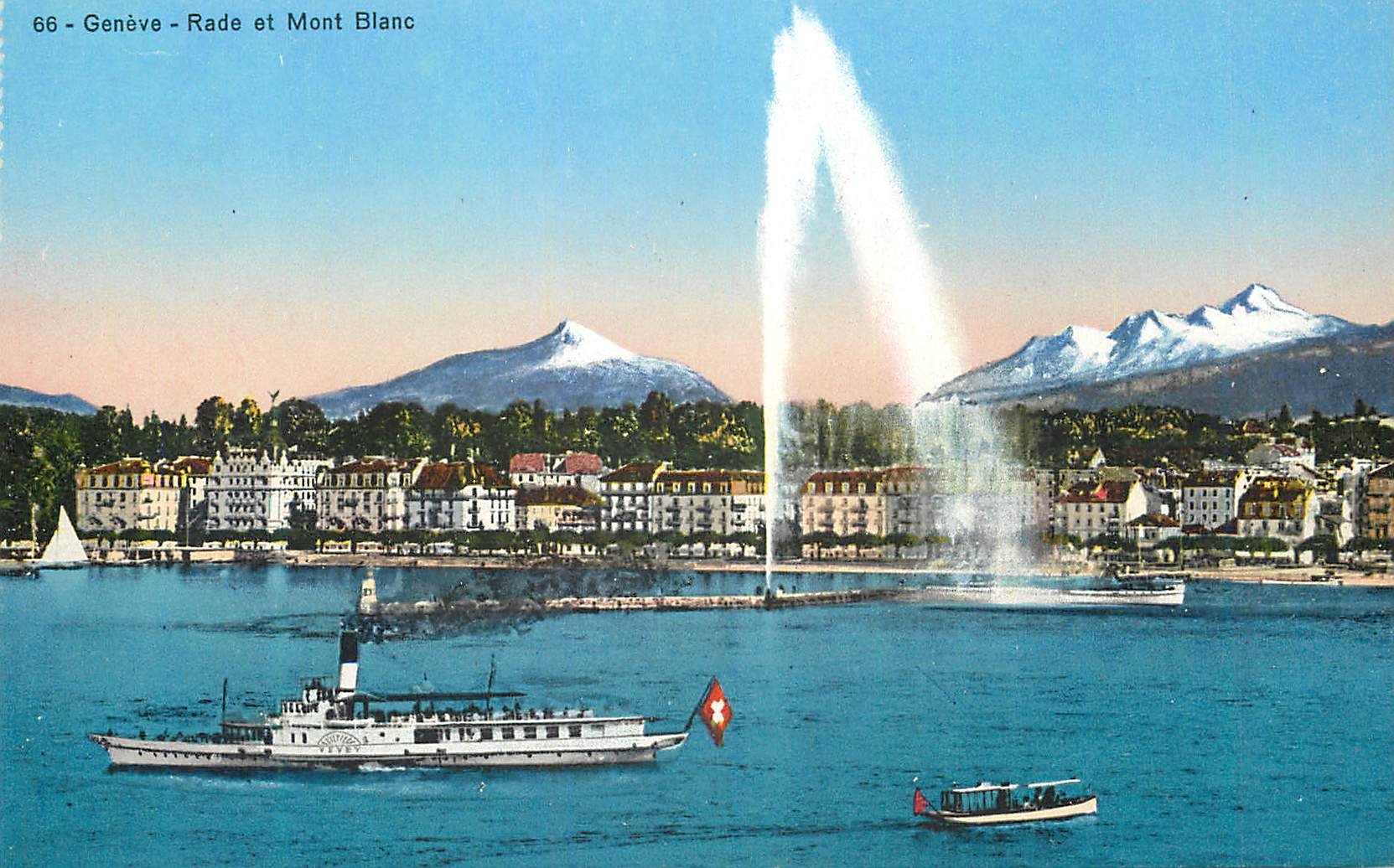 CPA Geneve Rade et Mont Blanc Bateau