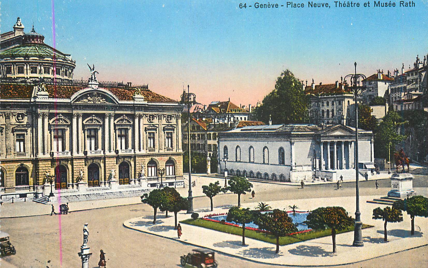 CPA Geneve Place Neuve Theatre et Musee Rath 