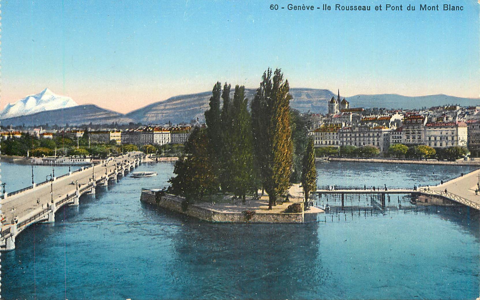 CPA Geneve Ile Rousseau et Pont du Mont Blanc 