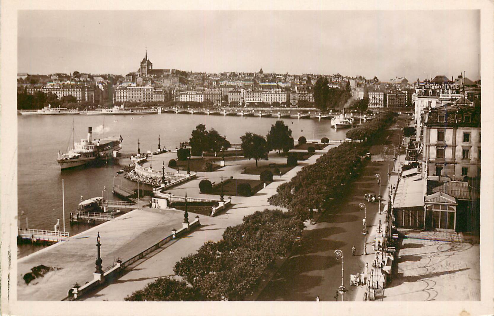 CPA Geneve Quai du Mont Blanc Les promenades L embarcadere Bateau