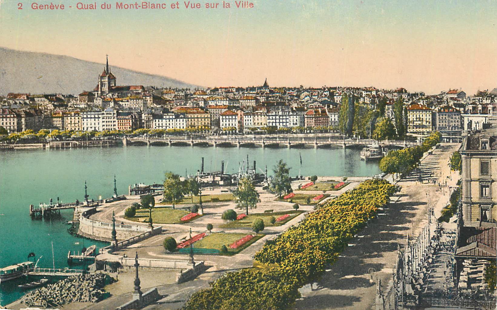 CPA Geneve Quai du Mont Blanc et vue sur la ville 