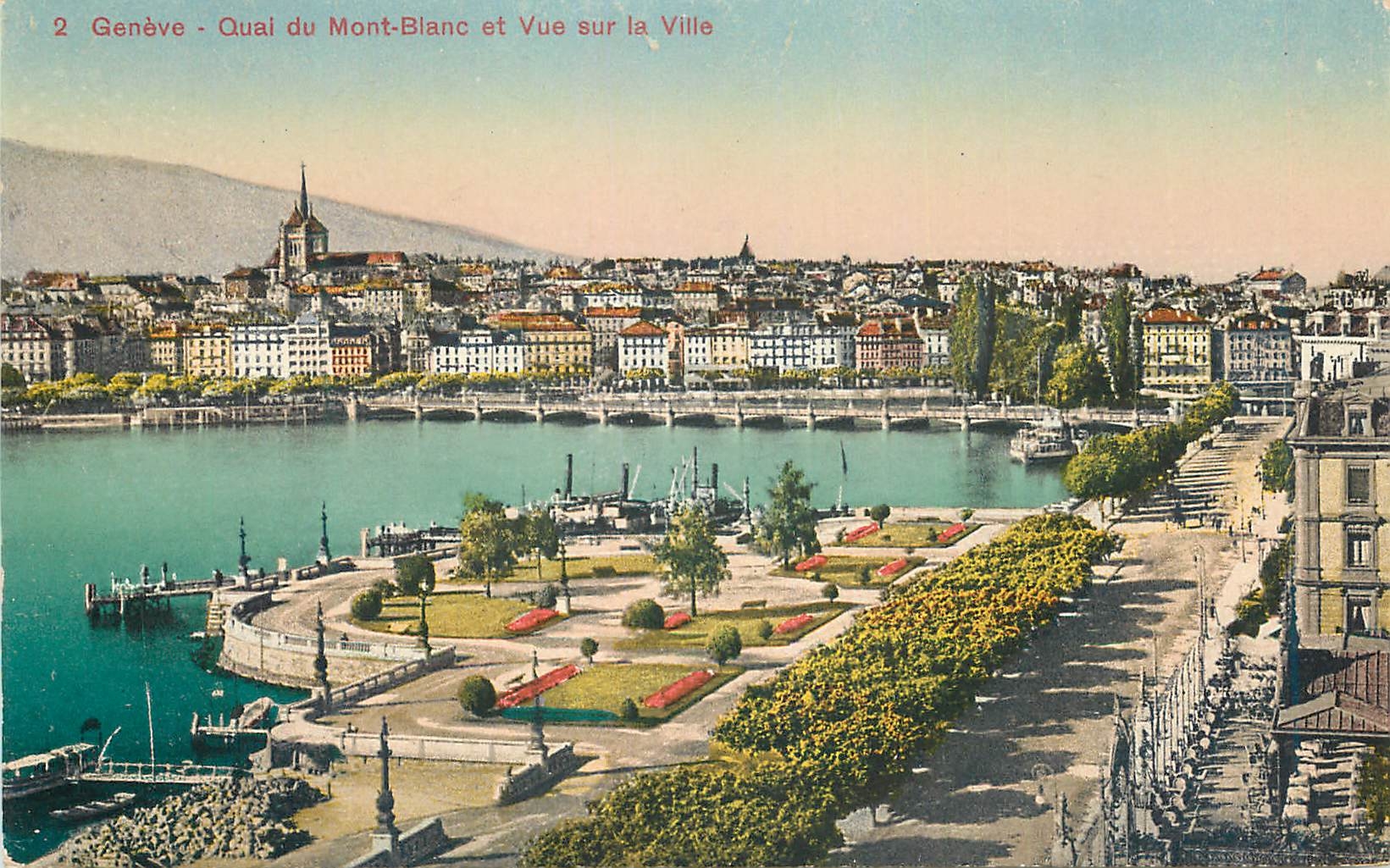 CPA Geneve Quai du Mont Blanc et vue sur la ville 