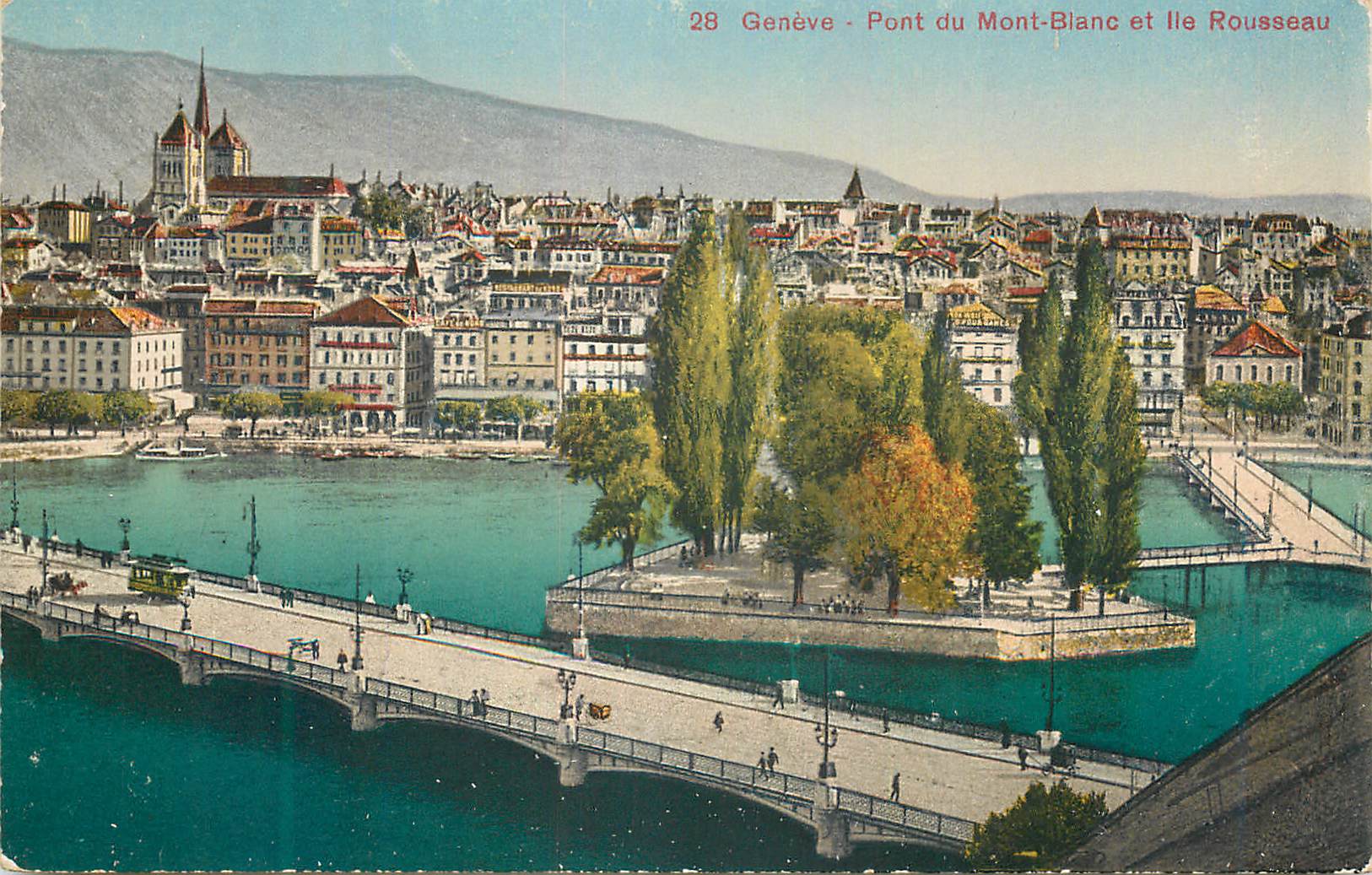 CPA Geneve Pont du Mont Blanc et Ile Rousseau 