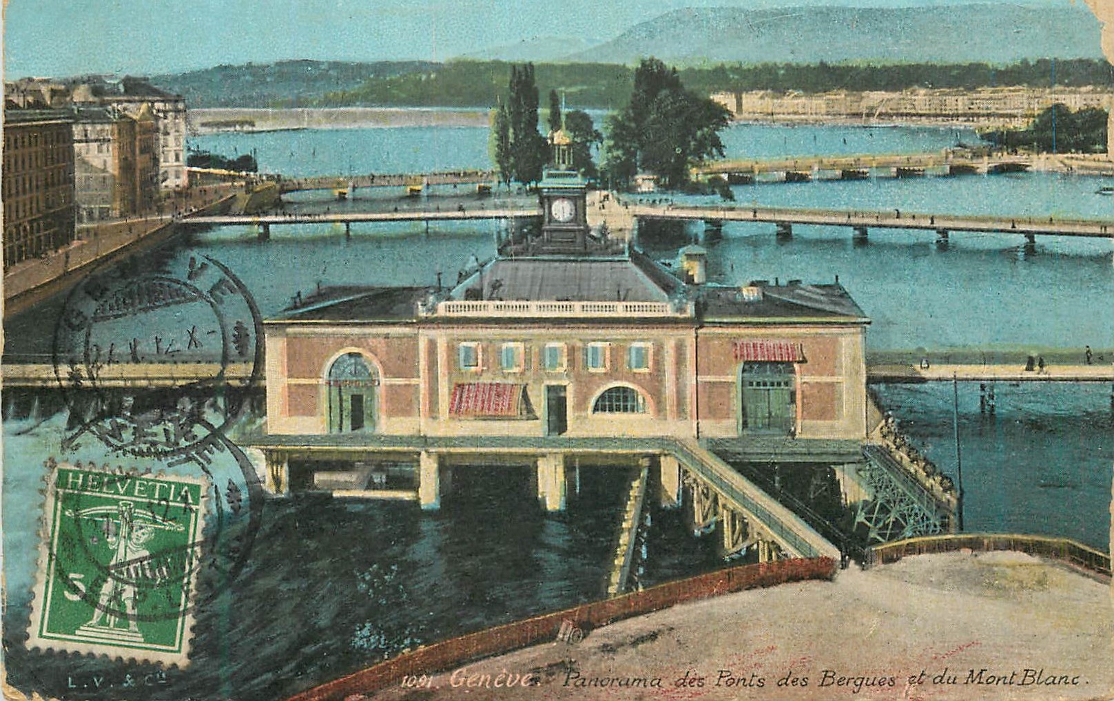 CPA Geneve Panorama des Ponts des Bergues et du Mont Blanc 