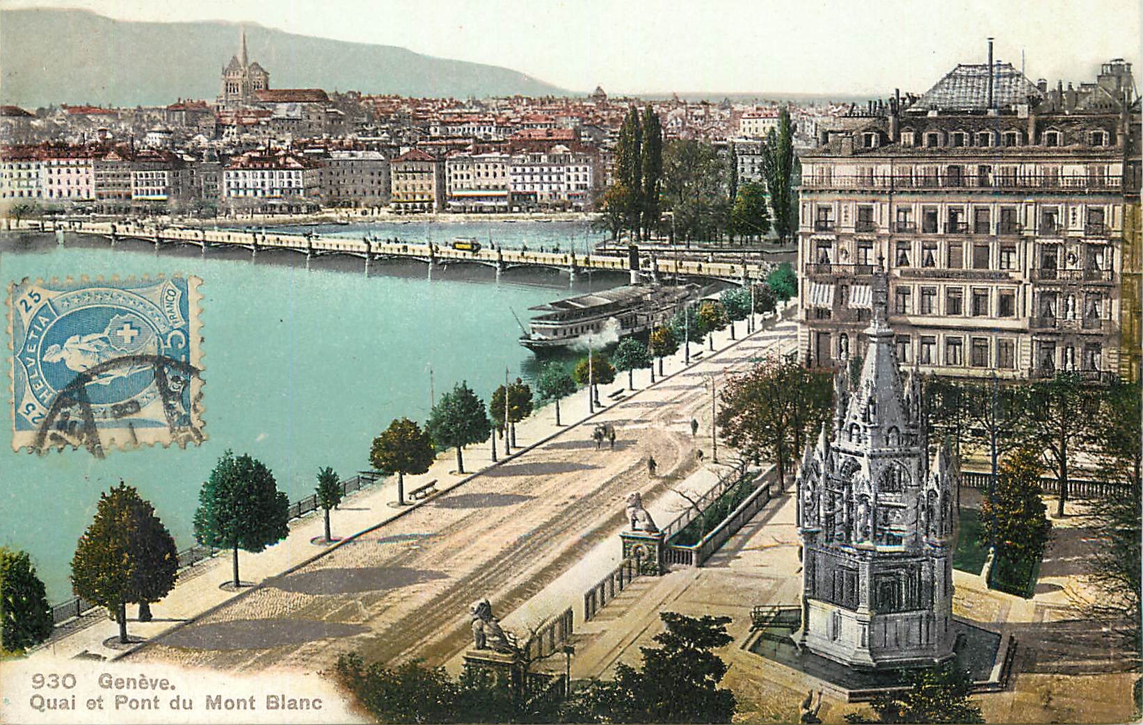 CPA Geneve Quai et Pont du Mont Blanc 