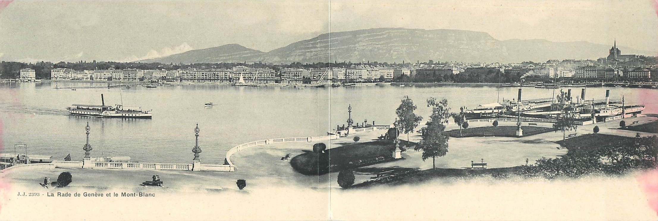 CARTE DOUBLE La rade du Geneve  et le Mont Blanc Bateaux