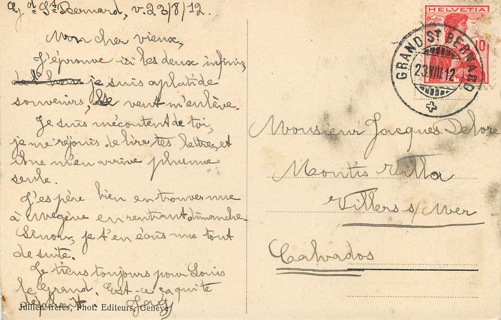 CPA Lac et Hospice du Grand St Bernard  — Rückseite