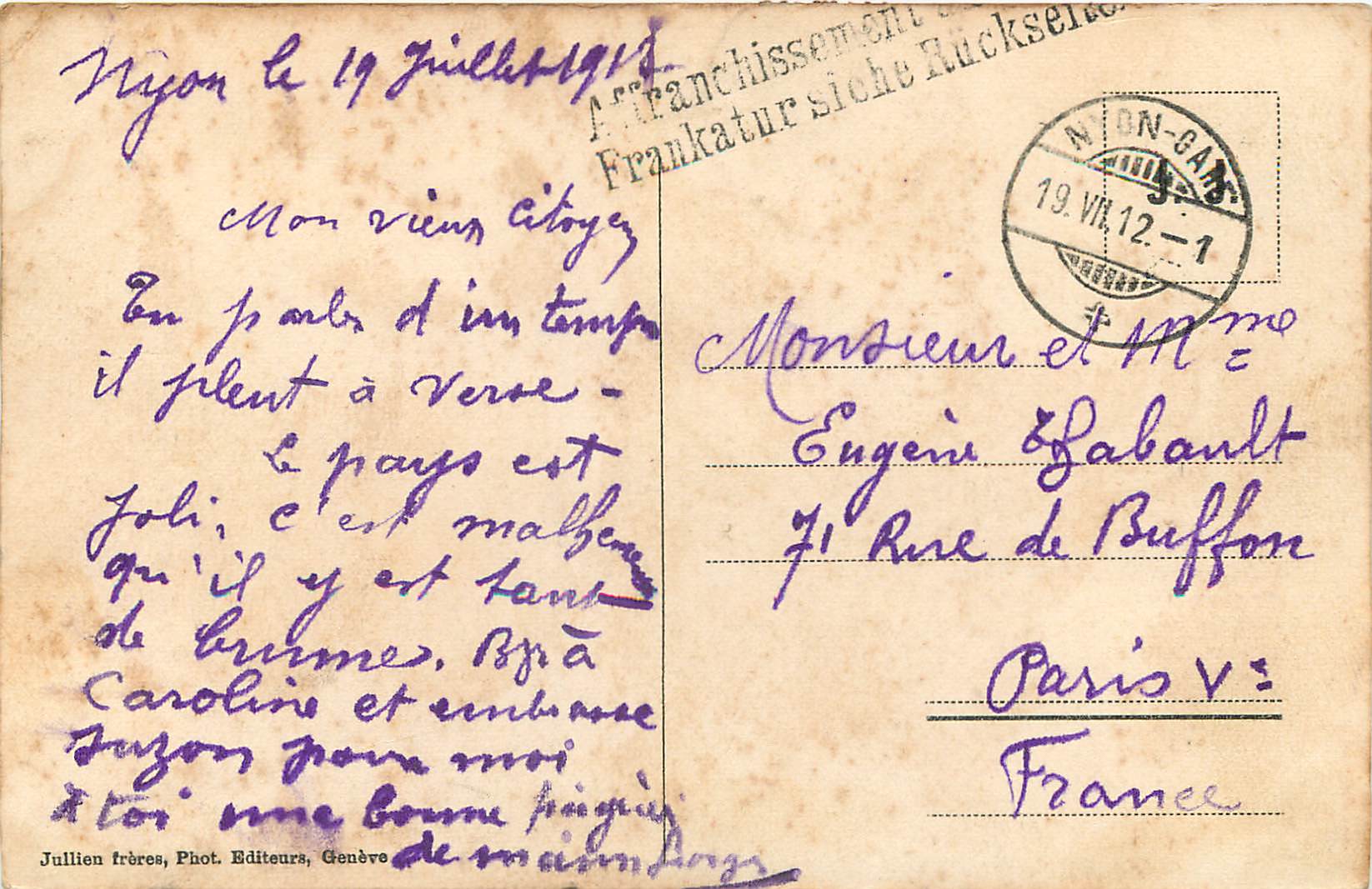 CPA Chateau de Nyon et le Mont Blanc  — Rückseite