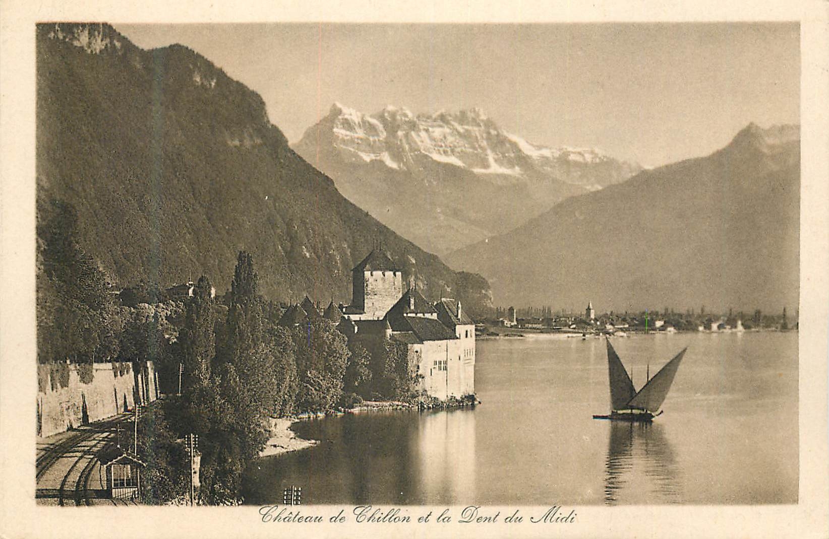 CPA Chateau de Chillon et le Dent du Midi Bateau