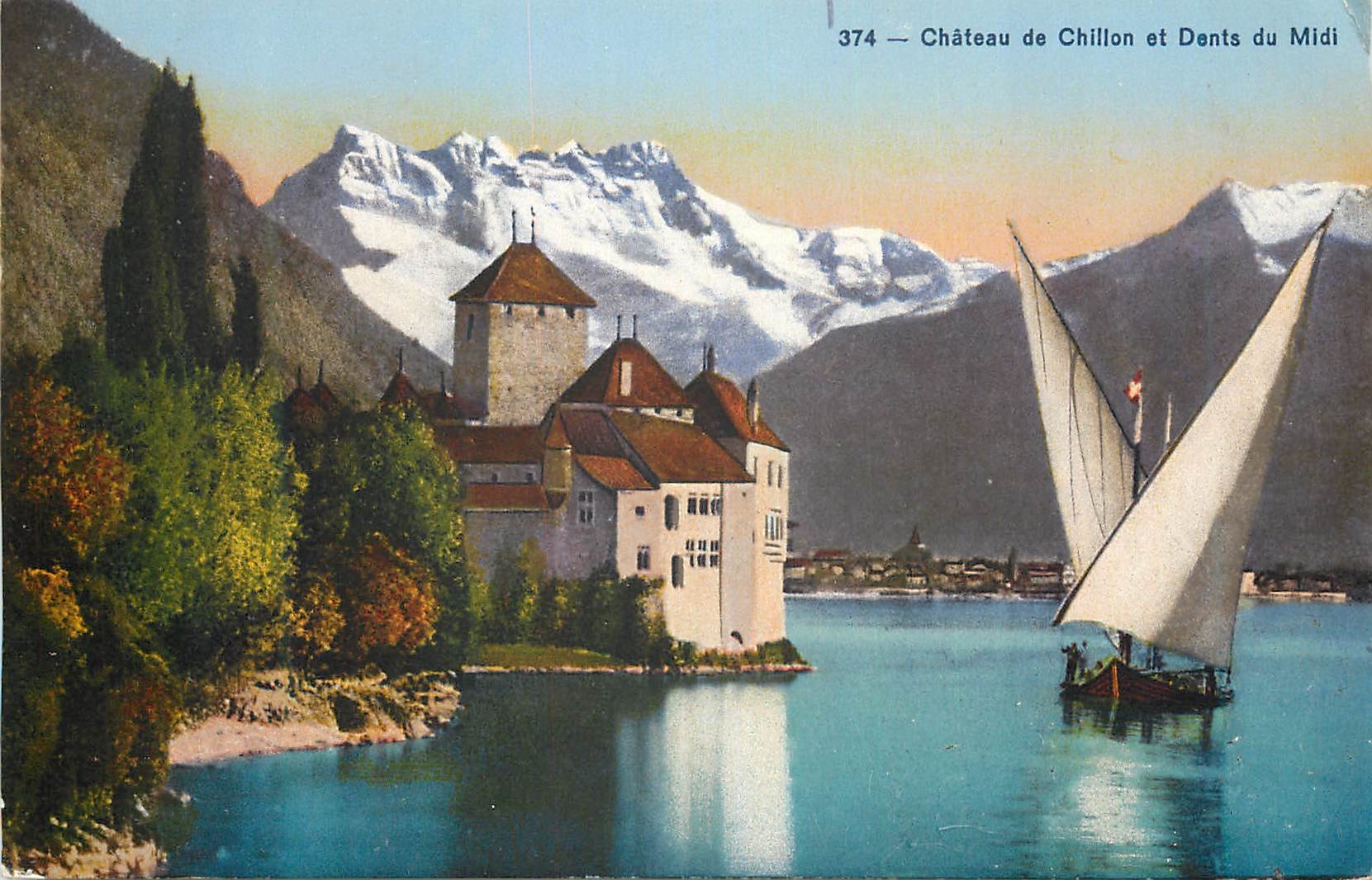 CPA Chateau de Chillon et Dents du Midi Bateau