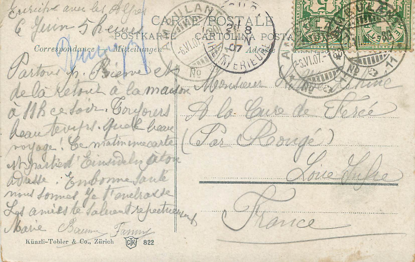CPA Zurich mit den Alpen  — Verso