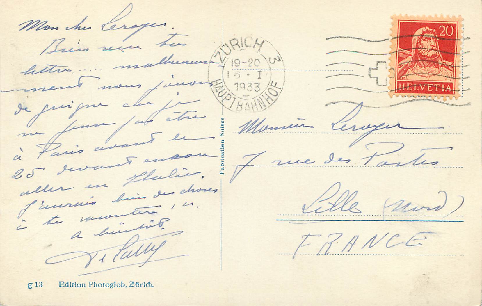 CPA Zurich Limmat und Sihl  — Verso
