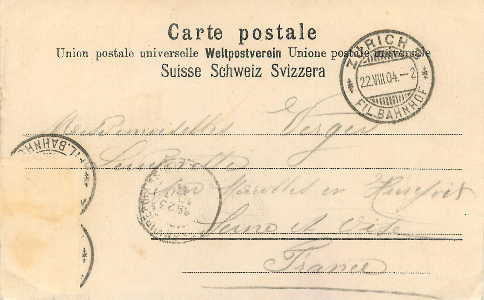 Zurich — vue aérienne du Rhin et du lac — éditeur non identifié, n° de série non visible — Rückseite