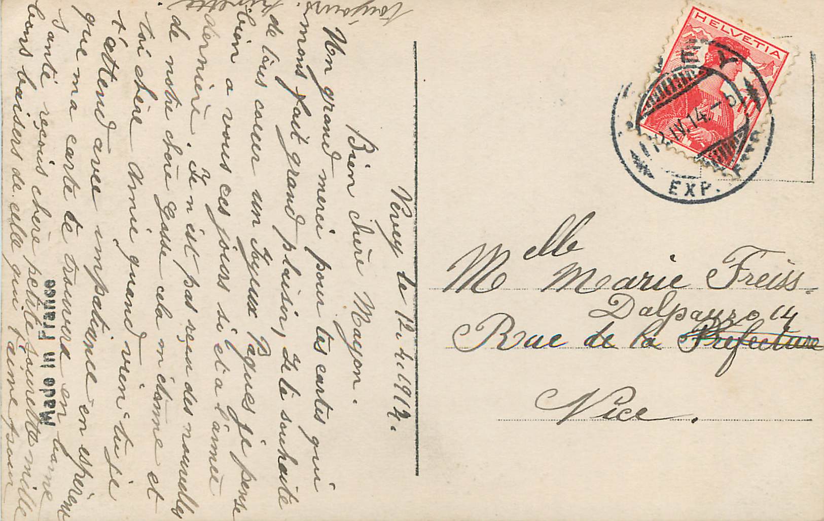 Femme en robe à dentelle avec panier d'œufs — Heureuses Pâques — REX 4654 — Verso