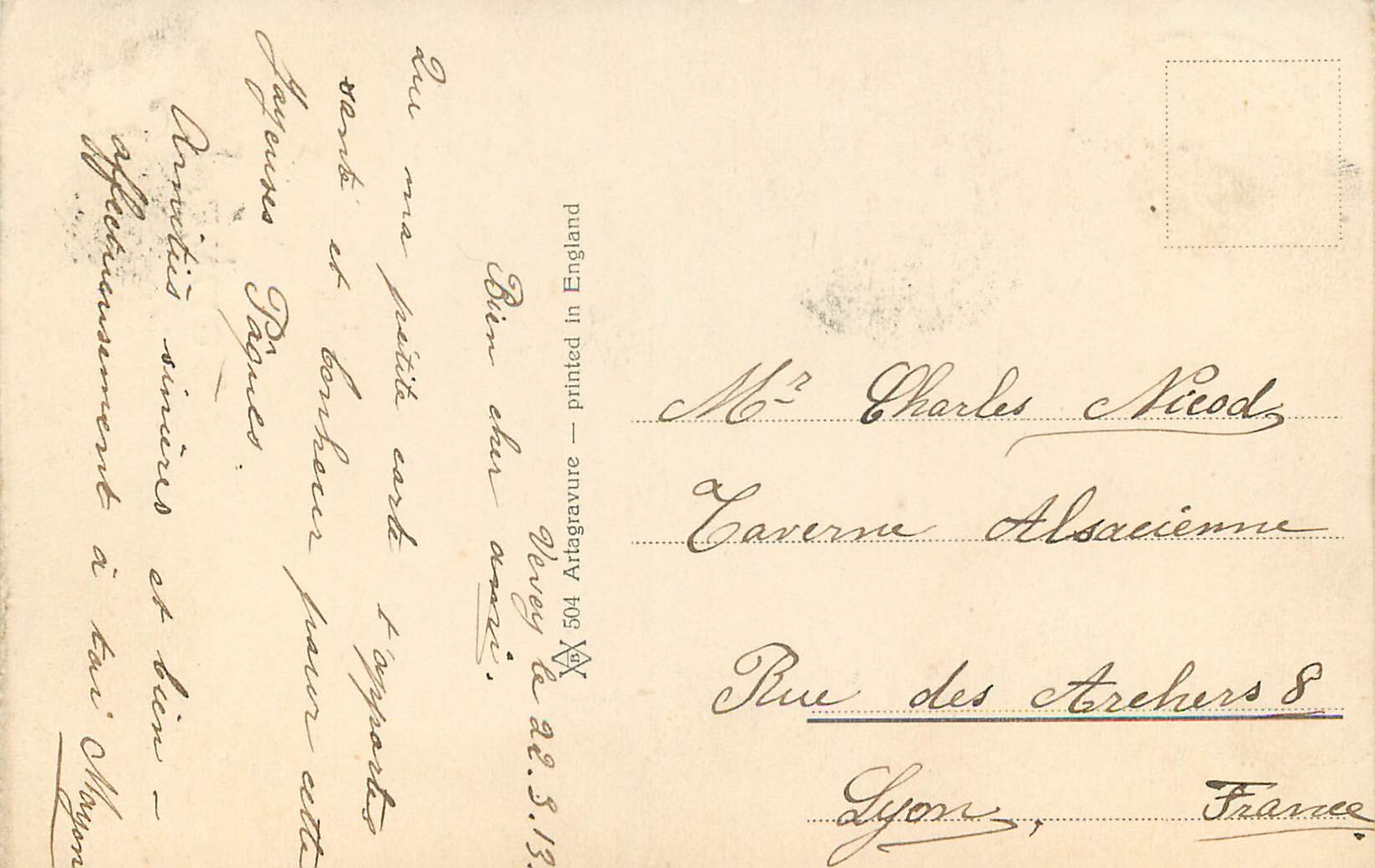 CPA Joyeuses Paques Femme Poules Coq — Verso