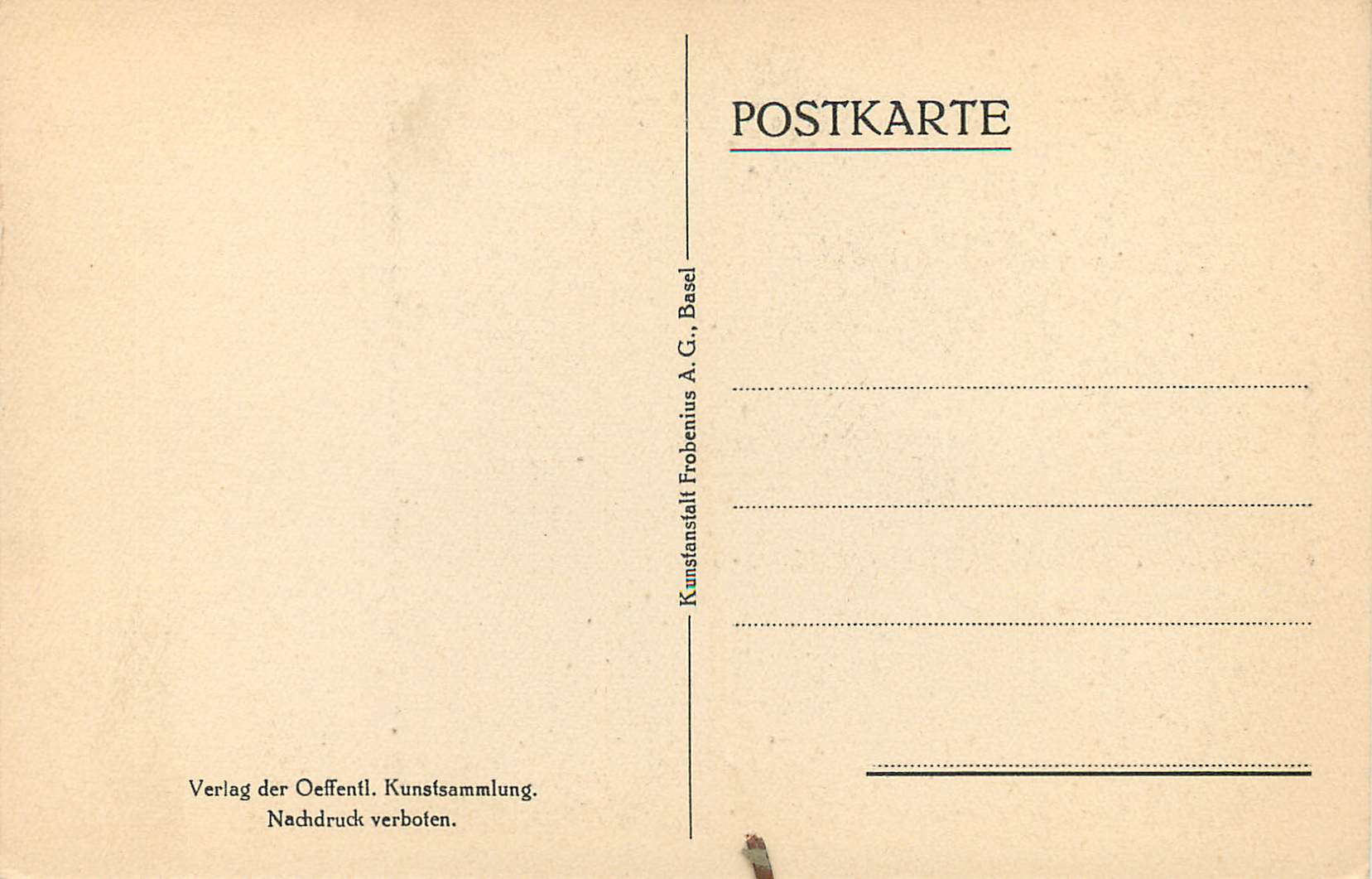CPA Oeffentliche Kunstsammlung Basel H Holbein Bildnis des Rechtsgelehrien Bonifazius Amerbach  — Rückseite