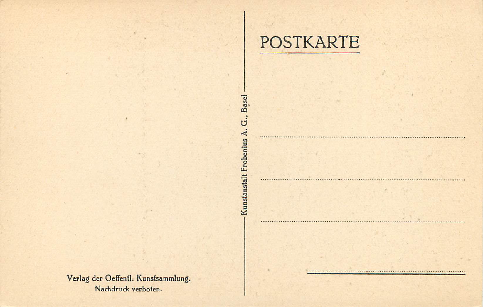 CPA Oeffentliche Kunstsammlung Basel Hans Holbein Bildnis eines jungen Mannes mit Schlapphut  — Rückseite