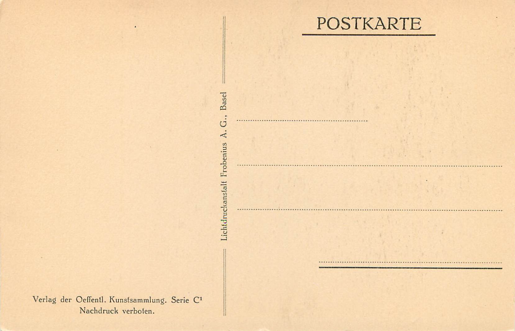 CPA Oeffentliche Kunstsammlung Basel Hans Holbein Bildnis eines Unbekannten  — Rückseite