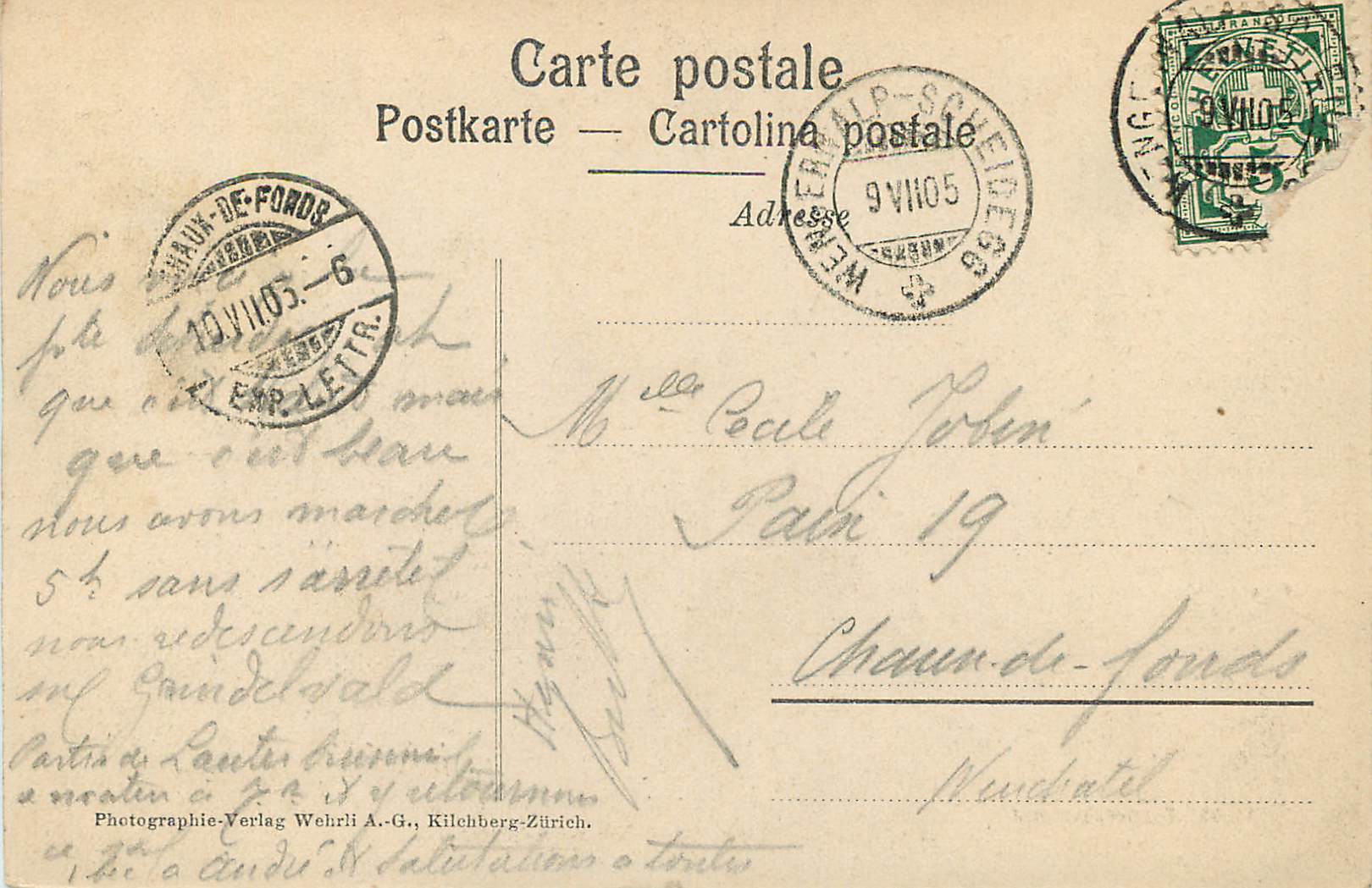 CPA Berneroberland Haux De Fords Carte Postale Postkarte Cartolina Postale Photographie Veriag Wehrli A G Klichberg Zuri — Rückseite