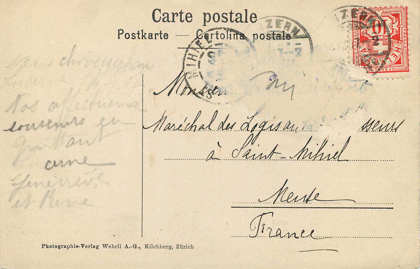 CPA Luzern Brunigbahn Carte Postale Postkarte Cartolina Postale Photographie Veriag Wehrli A G Klichberg Zurich — Rückseite