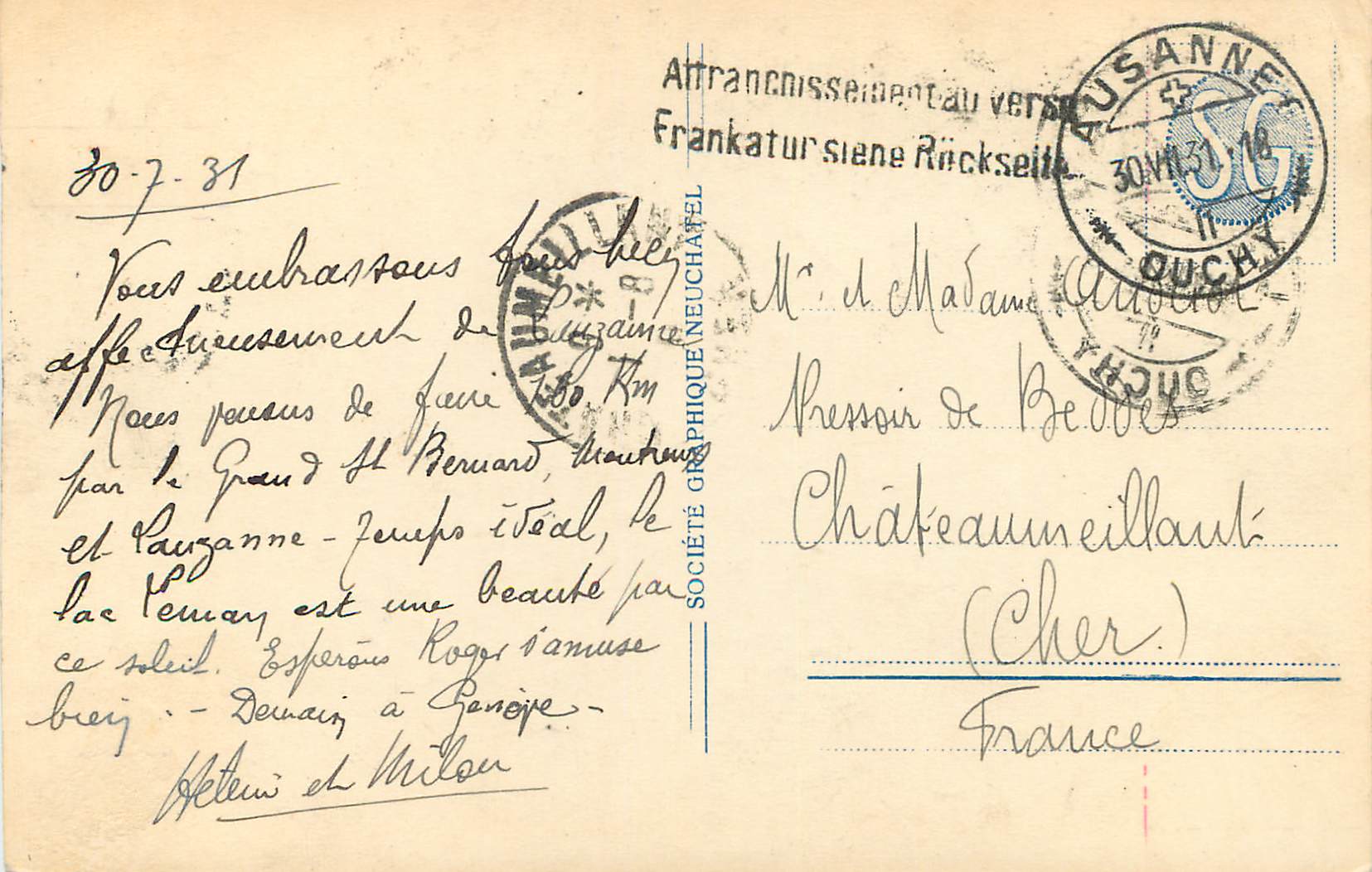 CPA Geneve et le Lac Leman — Rückseite