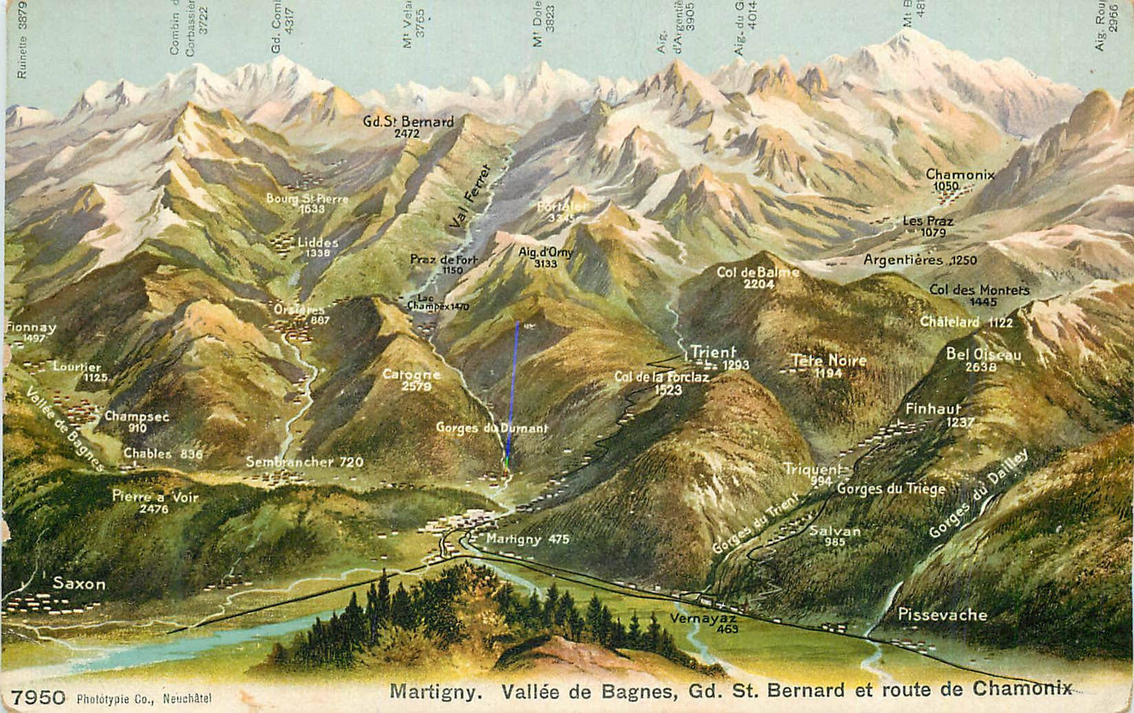 CPA Martigny Vallee de Bagnes Gd St Bernard et route de Chamonix