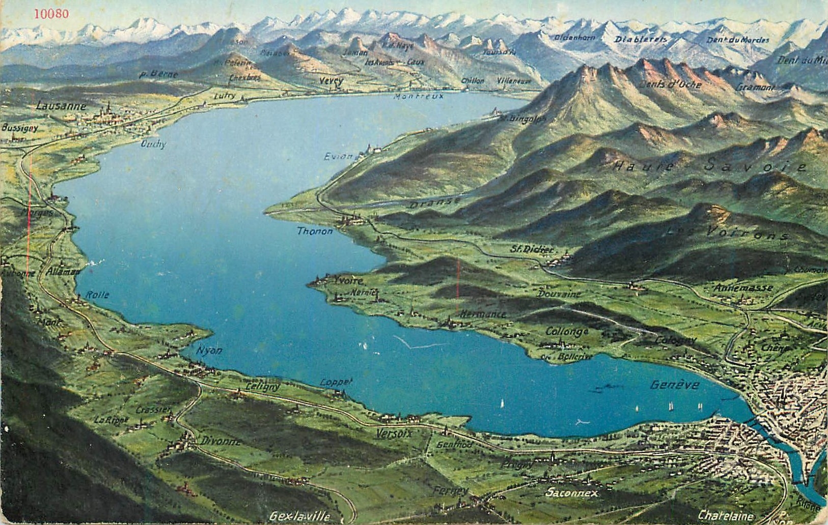 Lac Léman — vue aérienne — Éditions Postales Lausanne