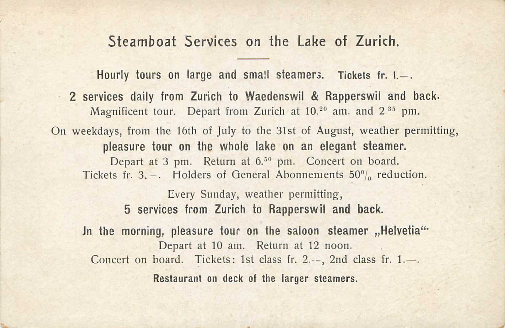 CPA Dampfschiffahrt auf dem Zurichsee — Verso