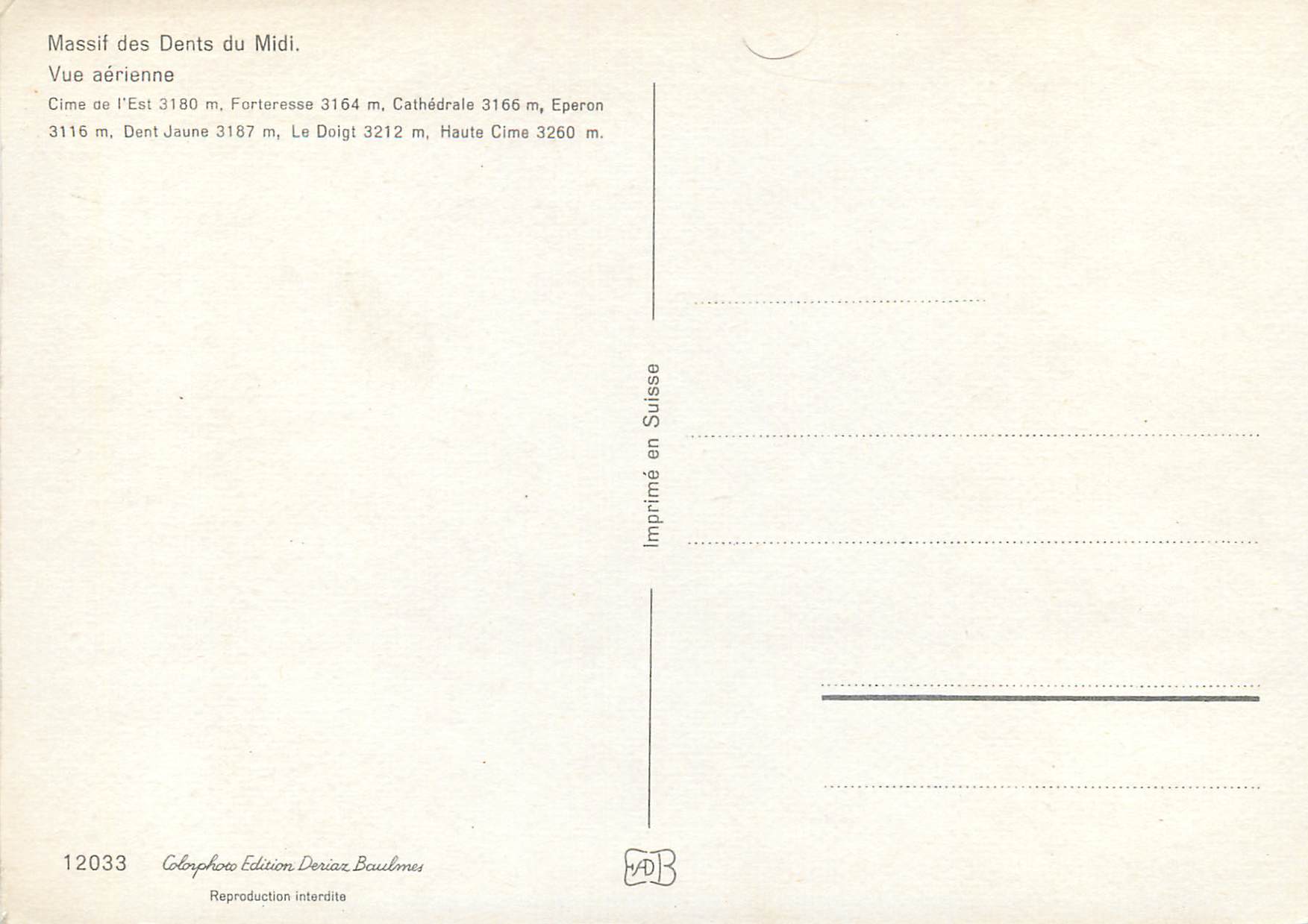 CPM Massif des Dents du Midi Vue aerienne Cime de l Est m Forteresse m Cathedrale m Eperon m Dent Jaune m Le Doigt m Hau — Back