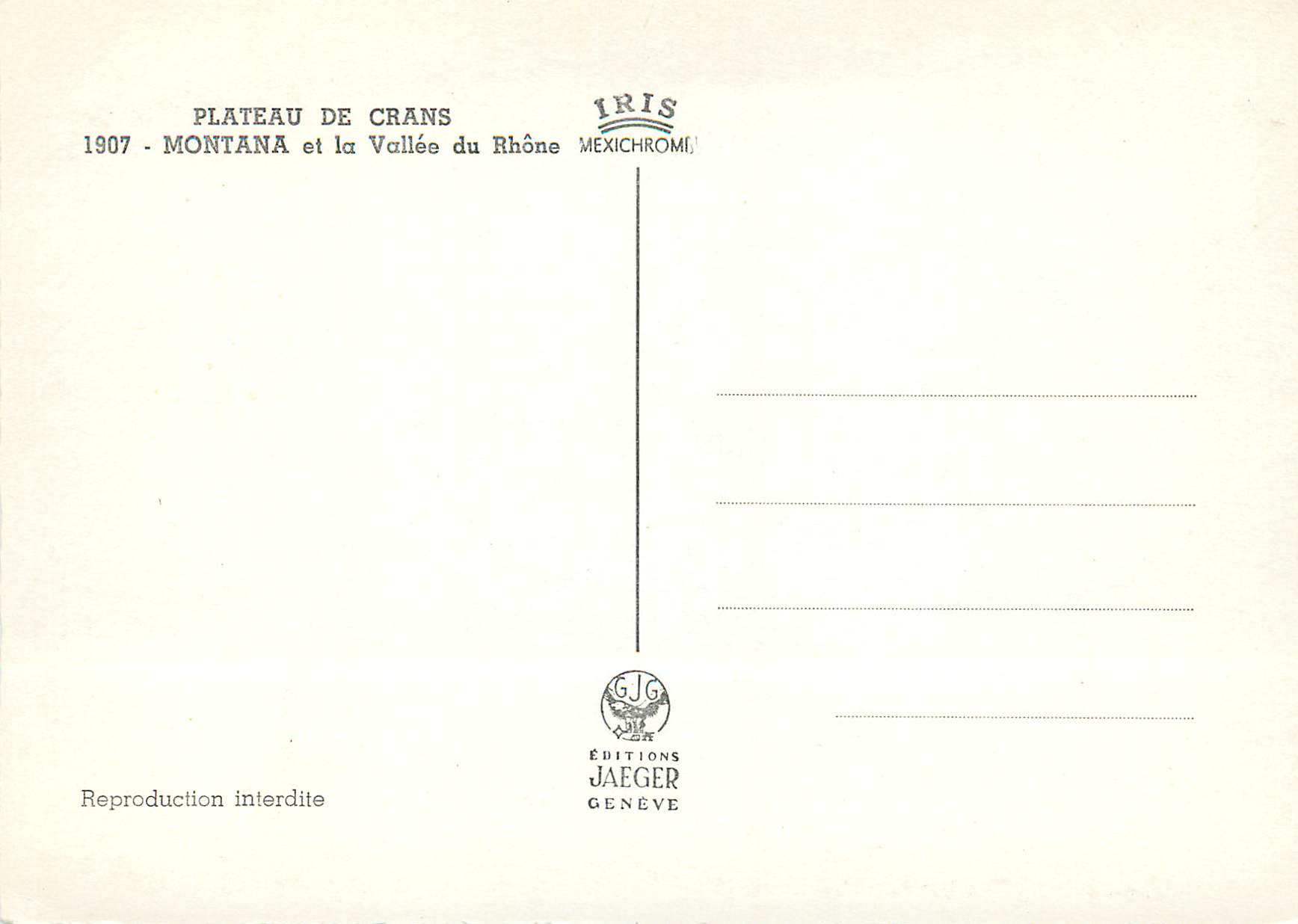 CPM Plateau De Crans Montana et la Vallee du Rhone — Rückseite