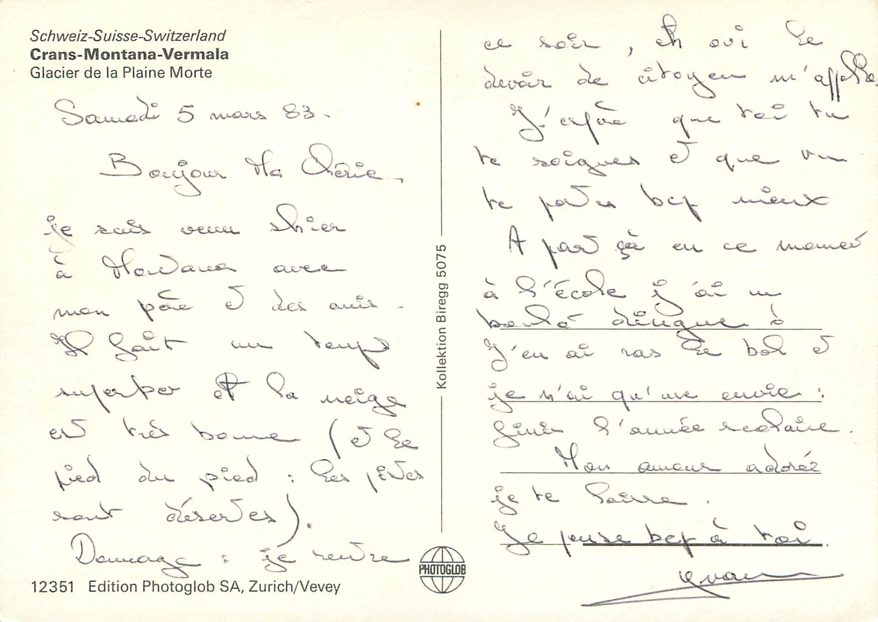 CPM Schweiz Suisse Switzerland Crans Montana Vermala Glacier de la Plaine Morte Photoglob Wehrli S A Zurich Vevey — Back