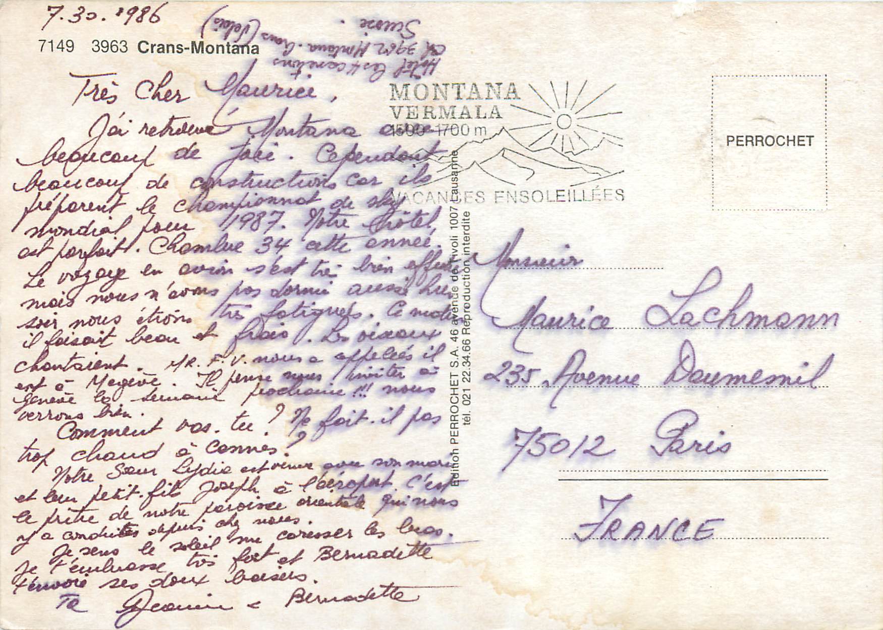 CPM Crans Montana Montana Vermala — Rückseite