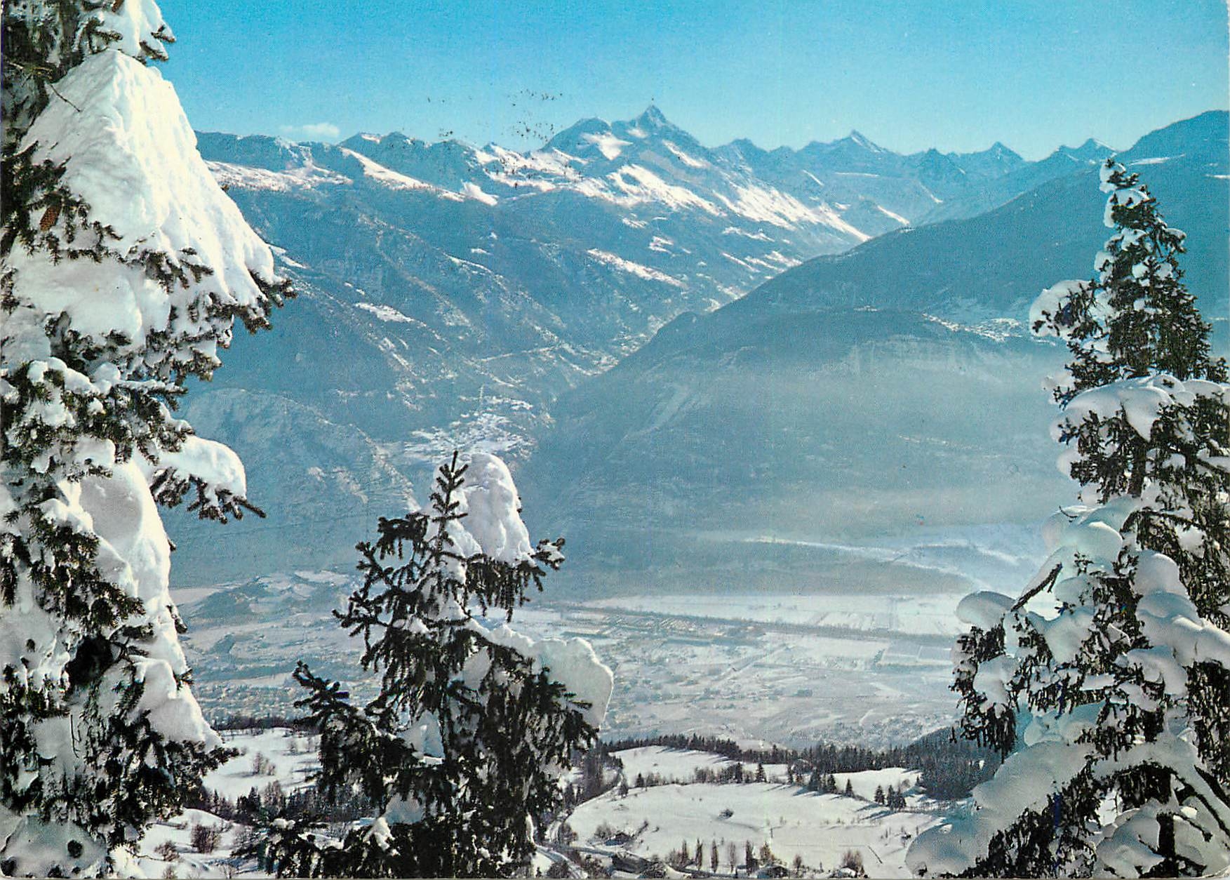 CPM Montana Crans alt m Vue sur la plaine du Rhone Val d Anniviers et Weisshorn