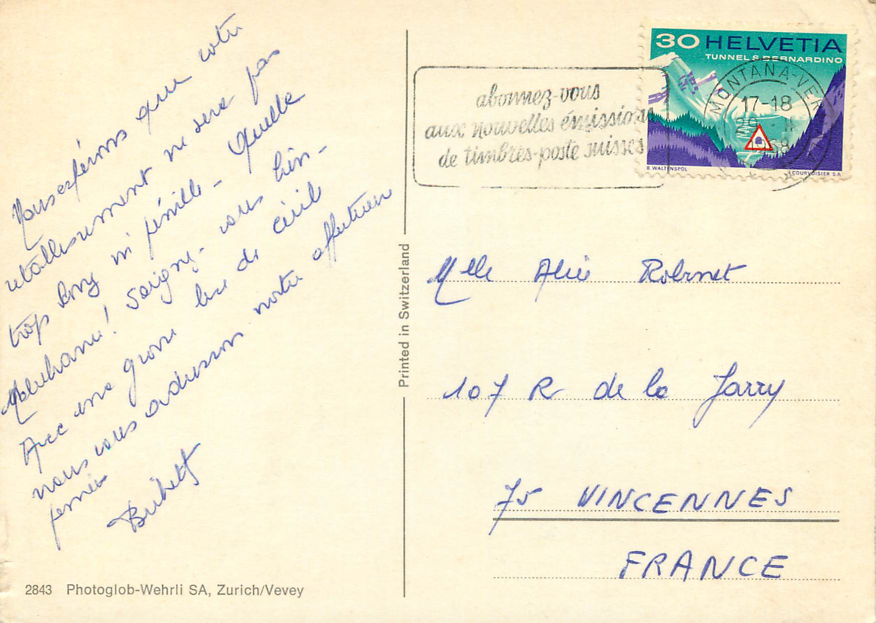 CPM Souvenir de Crans Montana Photoglob Wehrli S A Zurich Vevey — Back