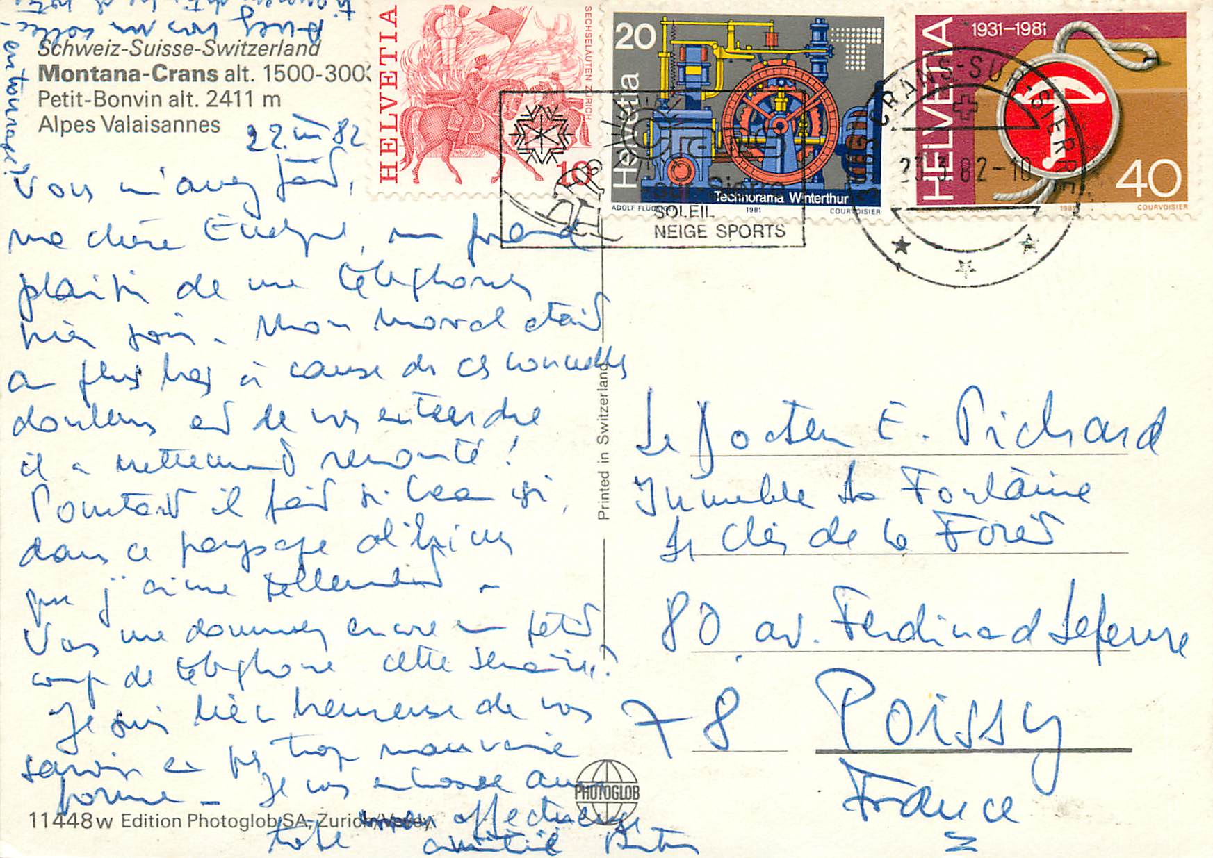 CPM Schweiz Suisse Switzerland Montana Crans alt Petit Bonvin alt m Alpes Valaisannes — Back