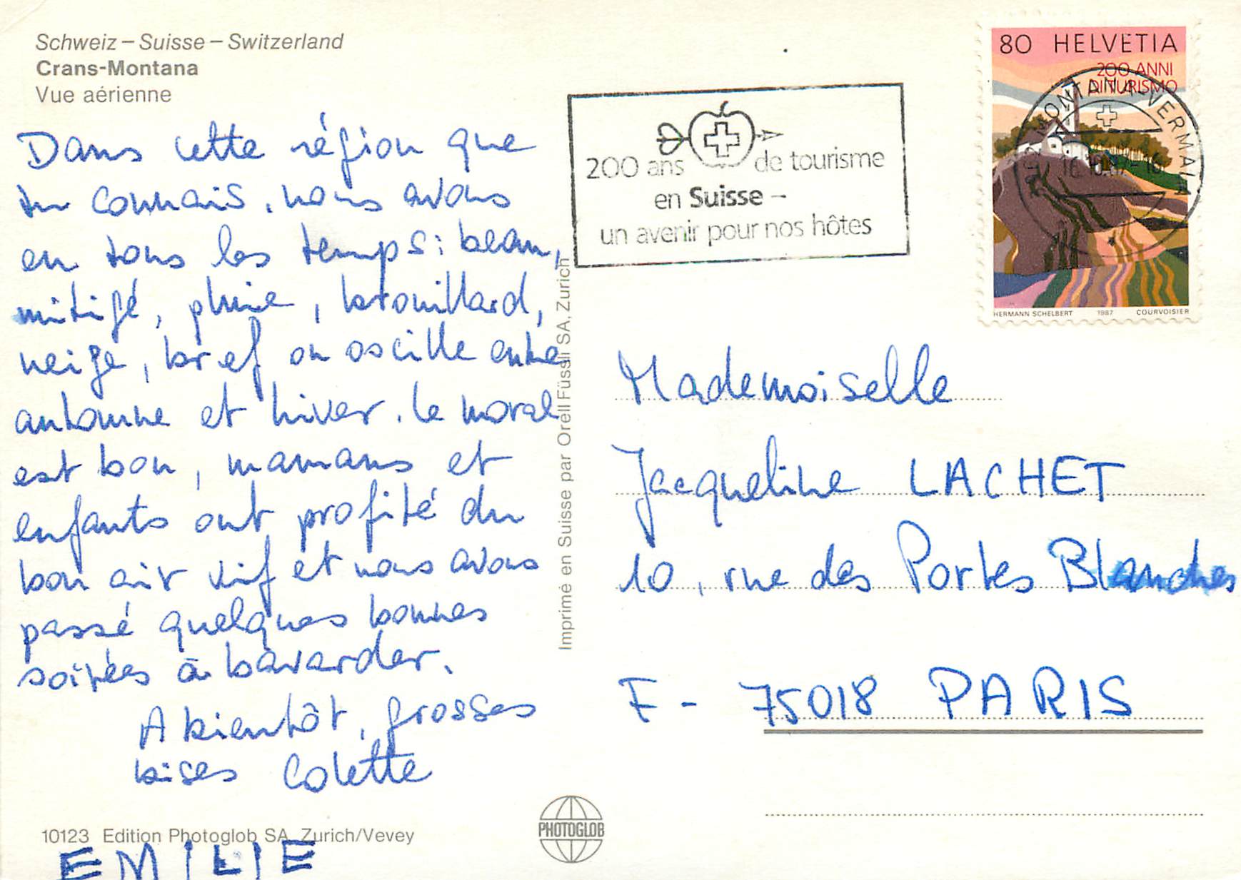 CPM Crans Montana Schweiz Suisse Switzerland Crans Montana Vue aerienne — Rückseite