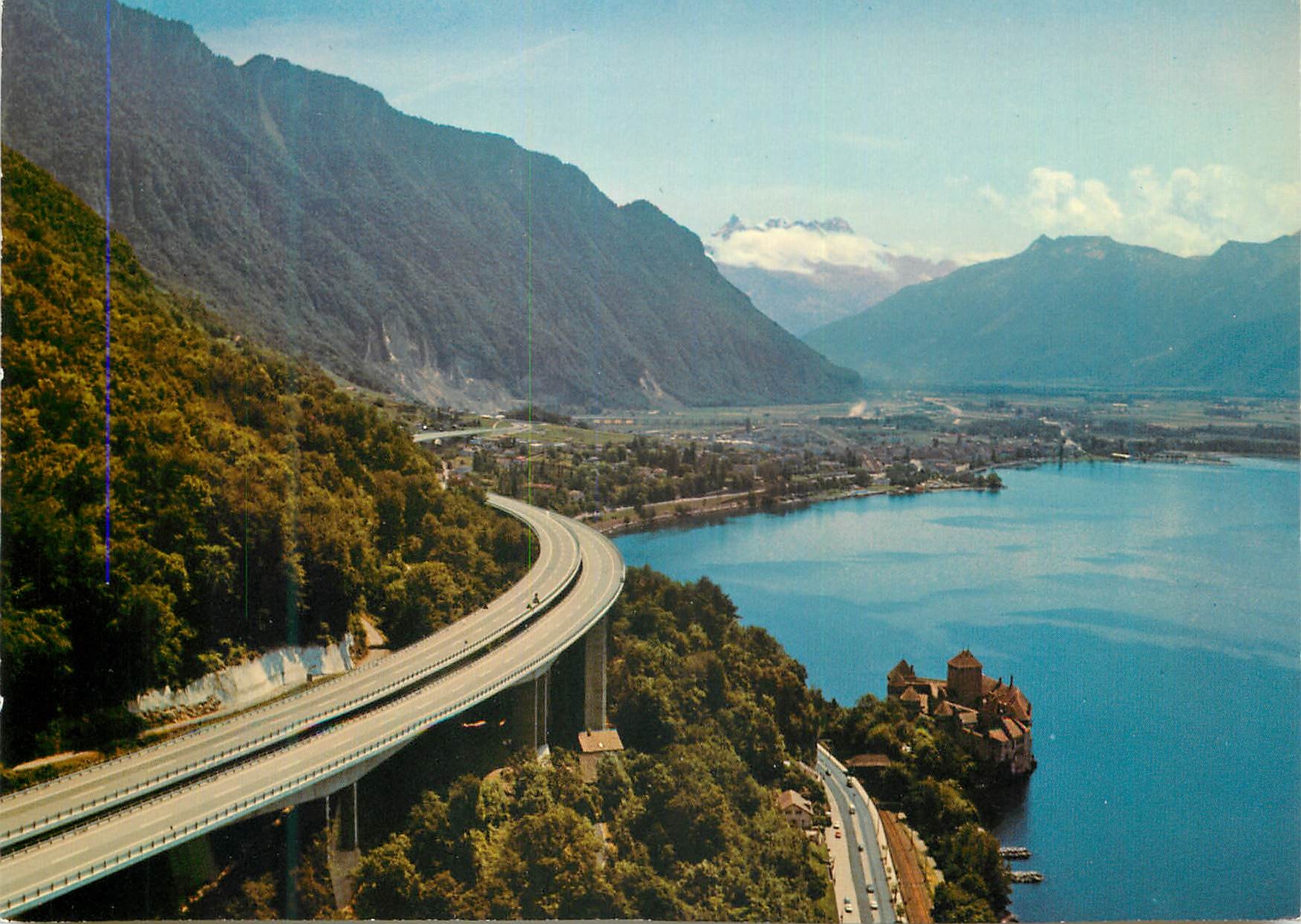 CPM Lemieres et couleurs sur le Lac Leman Montreux Chateau de Chillon Dents du Midi Autoroute du Leman Montreux Chillon 