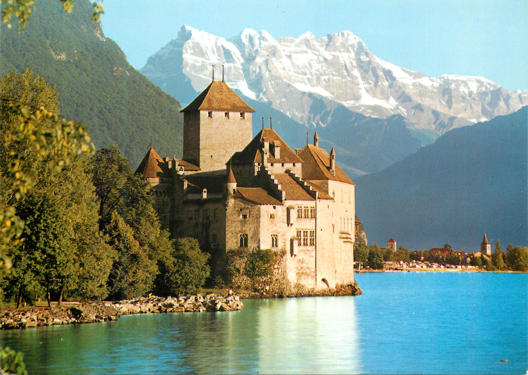 CPM Suisse Schweiz Switzerland Chateau de Chillon pres Montreux Lac Leman et les Dents du Midi Schloss Chillon bei Montr