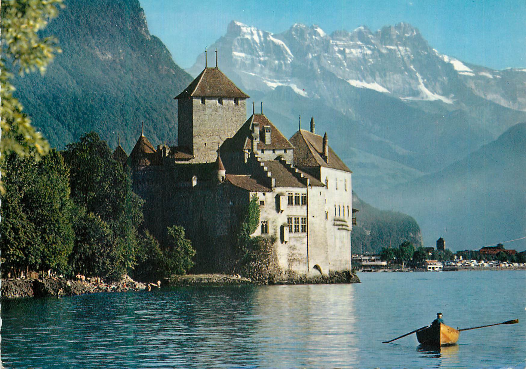 CPM Lac Leman Le Chateau de Chillon et les Dents du Midi Reproduction interdite Iris mexichrome