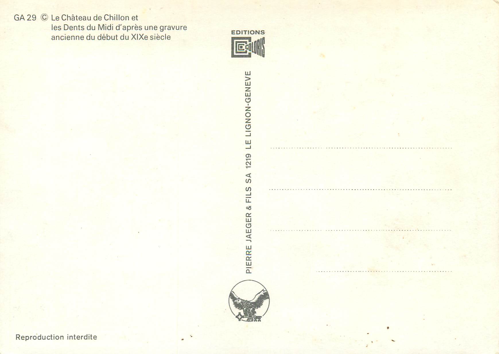 CPM Le Chateau de Chillon et les Dents du Midi d apres une gravure ancienne du debut du xixesiecle — Back