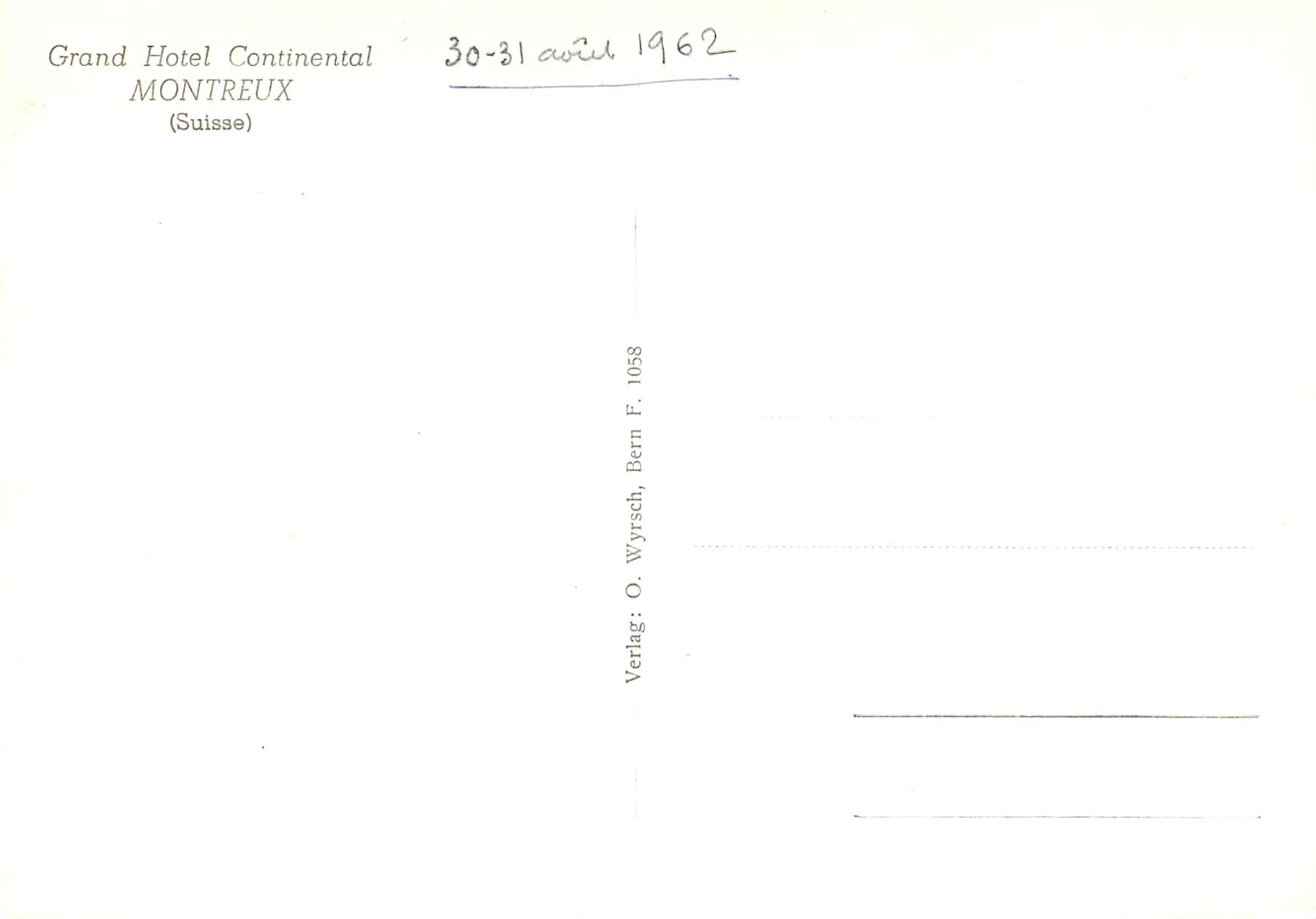 CPM Grand Hotel Continental Montreux Suisse — Rückseite